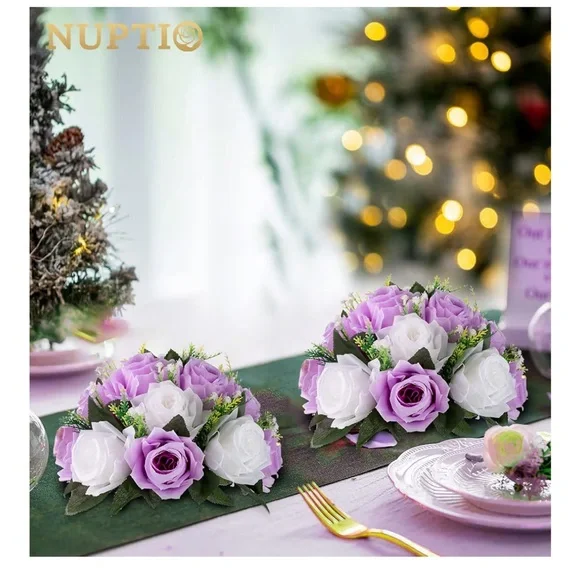 10 Elegant Purple and White Artificial Flower Arrangement - Picture 3 of 5